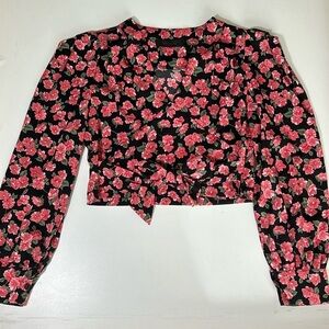 Storets Floral Long Sleeve V Neck Crop Top Sz S/M C5